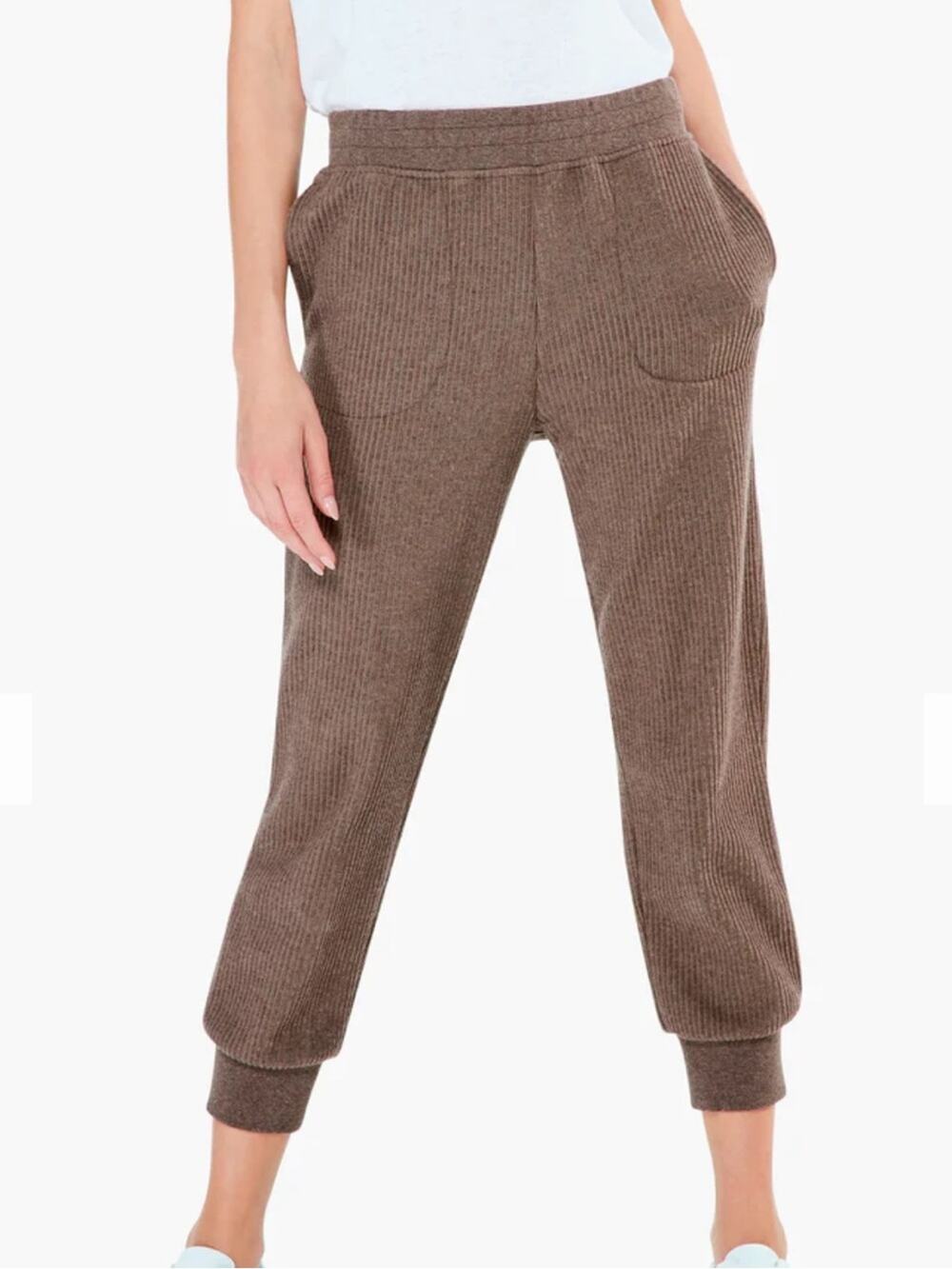 Varley Brown Ribbed Russel Sweatpants
